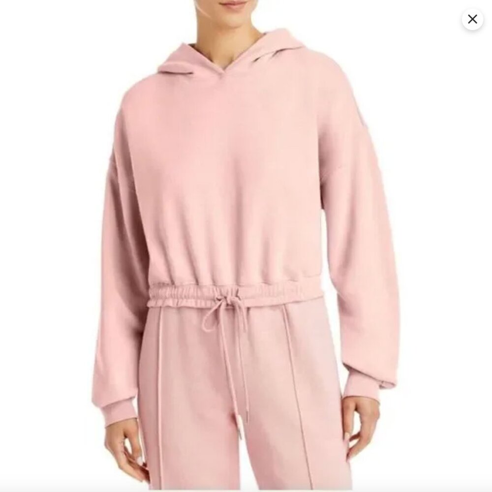 Jonathan Simkhai Annie Pink Cropped Drawstring Waist Pullover Hoodie | SZ S